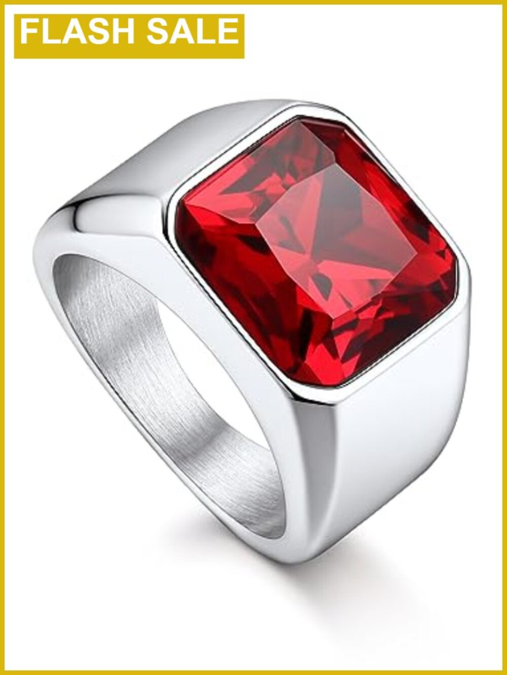 Stainless Steel Signet Ring with Cubic Zirconia Square Stone